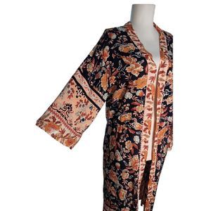 Kimono Style Swim Coverup Floral Long Open Front Layer Boho Duster Size OS L XL